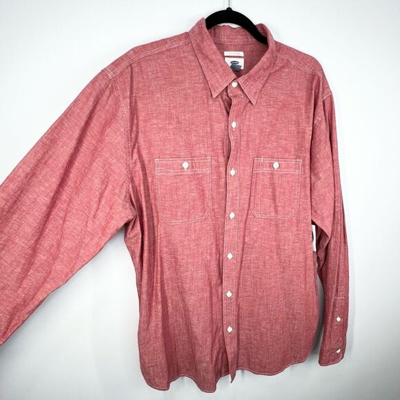 NWT Old Navy Slim Fit Cotton Linen Blend Chambray Casual Button Up Shirt XL - Picture 3 of 9